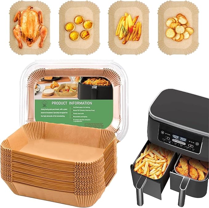 Air Fryer Liners 200pc, Disposable Air Fryer Paper Liners High Temperature Resistant, Rectangle air Fryer Parchment liner 9Qt, Airfryer liner Baking Paper for Ninja DZ201, AirFryer Accessories