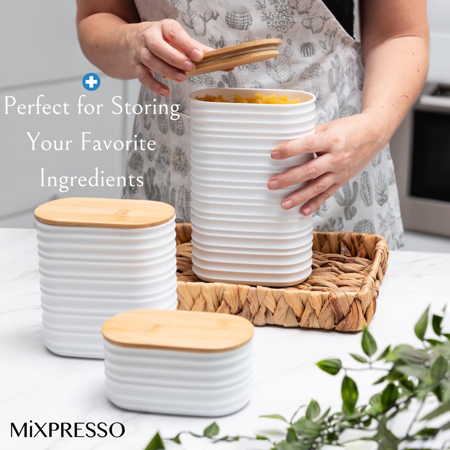Mixpresso 3 Pcs White Canisters Sets for the Kitchen, Coffee Containers