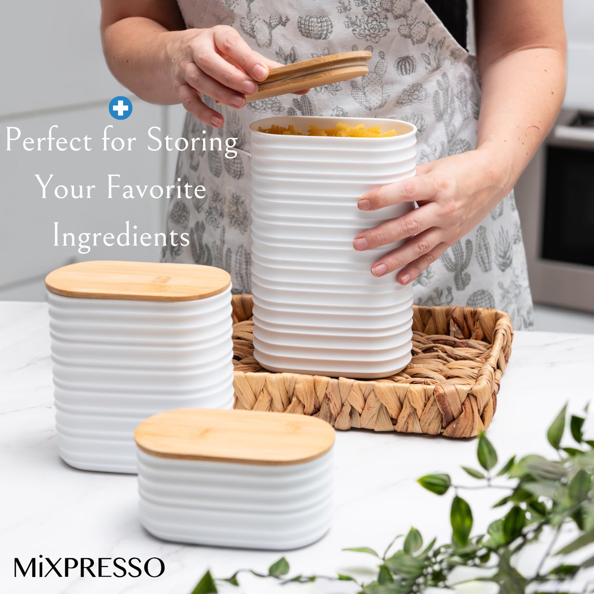 Mixpresso 3 Pcs White Canisters Sets for the Kitchen, Coffee Containers