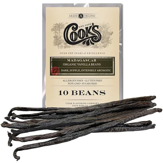 10 Organic Madagascar Whole Vanilla Beans, Grade A Pods, Premium Vanilla Beans for Making Extract & Baking - Cook?™s
