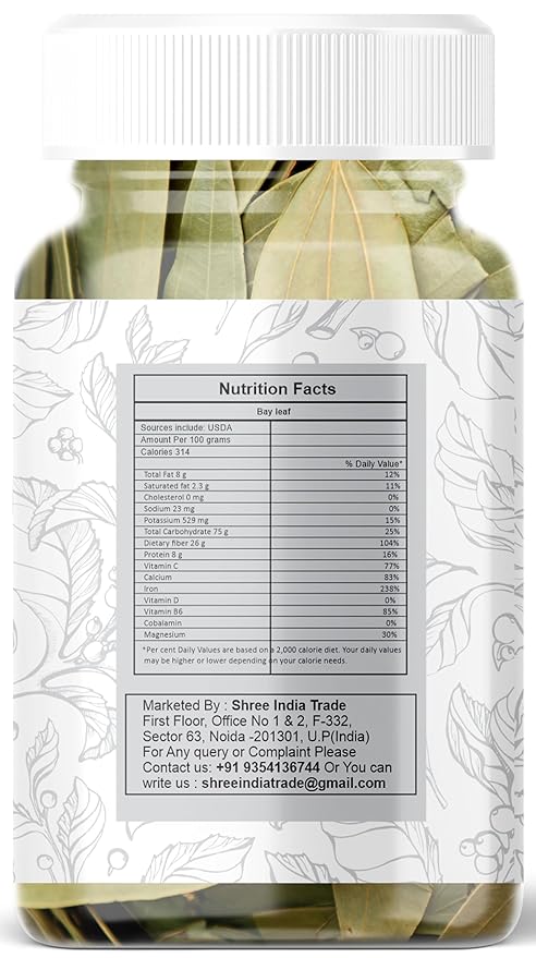 AYURVEDASHREE Bay Leaf (Leaves) Whole Spice Hand Selected Extra Large 25gm PET Jar | All Natural | NON-GMO | Vegan | Indian Origin (Tej Patta)