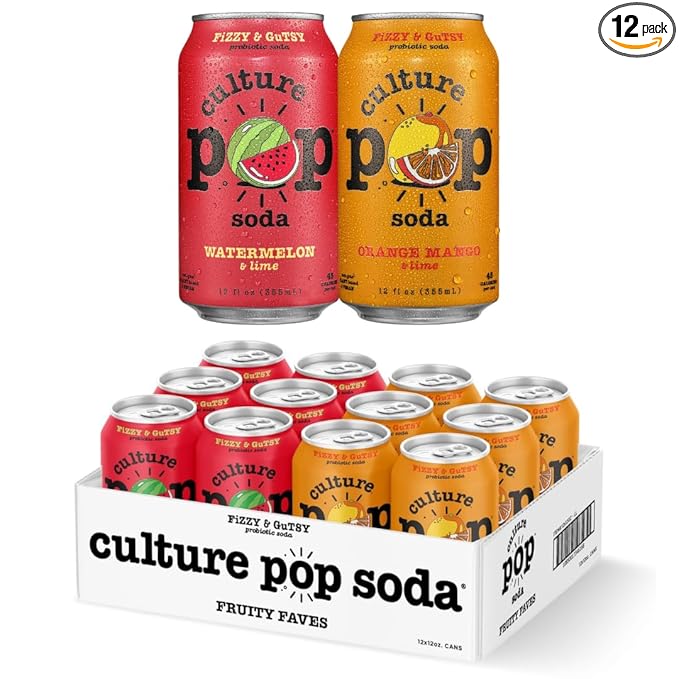 Culture Pop Soda, Fruity Faves Variety Pack, Probiotic Low Sugar Soda, Sparkling Juice Alternative, Non-GMO, Kosher, Gluten-Free, No Stevia (12pk)