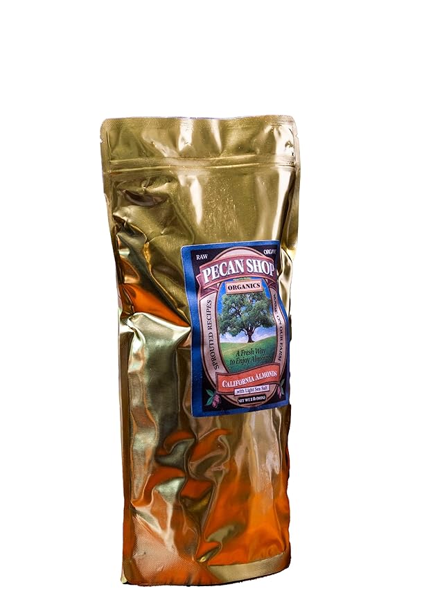 Pecan Shop Sprouted Raw Organic California Almonds 2 lbs - Light Sea Salt Family Recipe Crispy