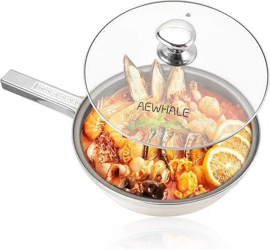 AEWHALE Hot Pot Electric,5L Multifunctional Electric Pot for Cooking,1600W Non-Stick Frying Pans for Steak, Egg, Ramen, Soup with Temperature Adjustment竊?Titanium Stainless