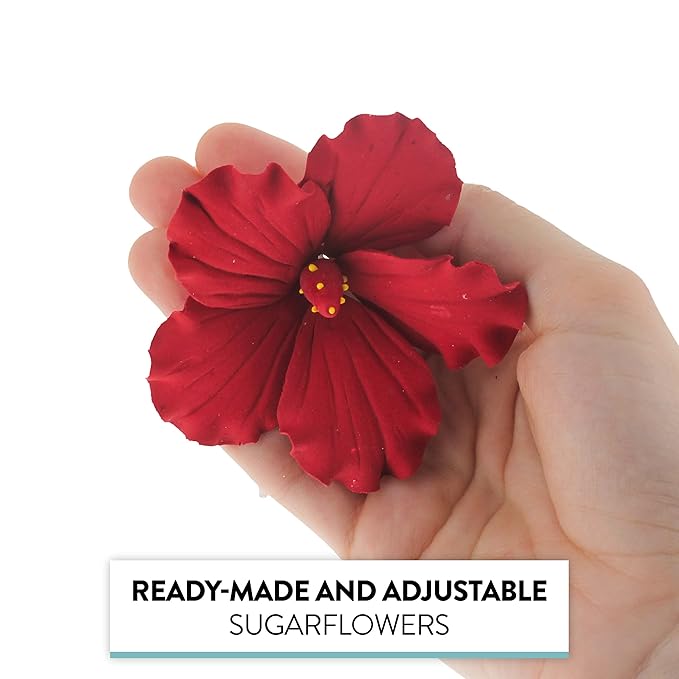 Global Sugar Art Hibiscus Sugar Cake Flowers, Red, Hawaiian Cake Flower Large 3 Count by Chef Alan Tetreault
