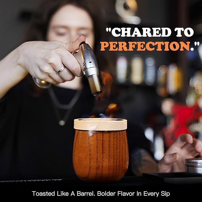 Original Charred Wooden Bourbon Drinking Glass, 11oz Handcrafted Whiskey Glasses for Men, Unique Unbreakable Old Fashioned Whiskey Glass for Dad, Husband or Bourbon Lovers
