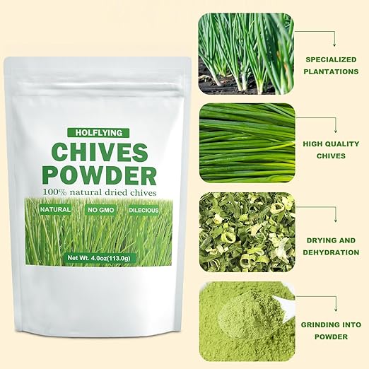 Chives Powder - 4.0 oz, All-Natural Culinary Spices for Cooking, Seasoning, Garnishing, Soups, Salads, and Baking, No Additives, No GMO