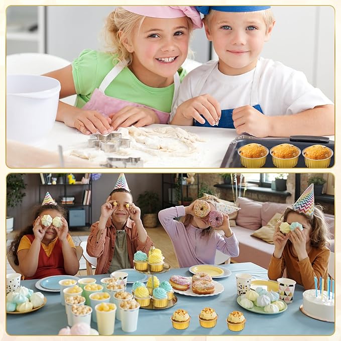 Gejoy 400 Pcs Aluminum Foil Baking Cups with Lids 5 oz Disposable Ramekins Mini Cake Pans Creme Brulee Cupcake Liners Muffin Tins Flan Mold Dessert Container for Wedding(Gold,Classic)