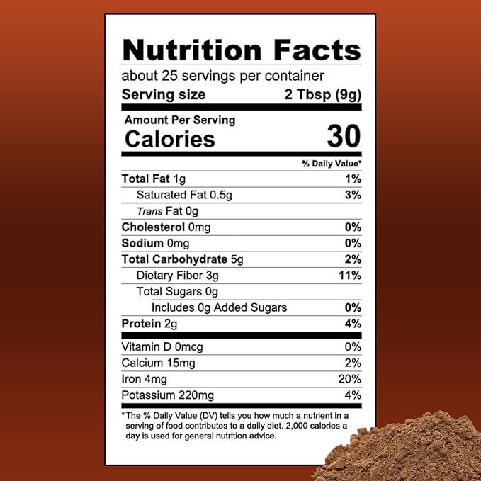 OMG! Superfoods Organic Cacao Powder - 100% Pure, USDA Certified Organic - Good source of Fiber & Iron - 8 Ounces (1 Package)