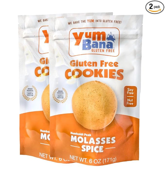 Yumbana Gluten Free Molasses Spice Cookies - Soy Free, Nut Free Cookies - No Artificial Flavors or Preservatives - Great for Snacks and Parties - 2 Pack