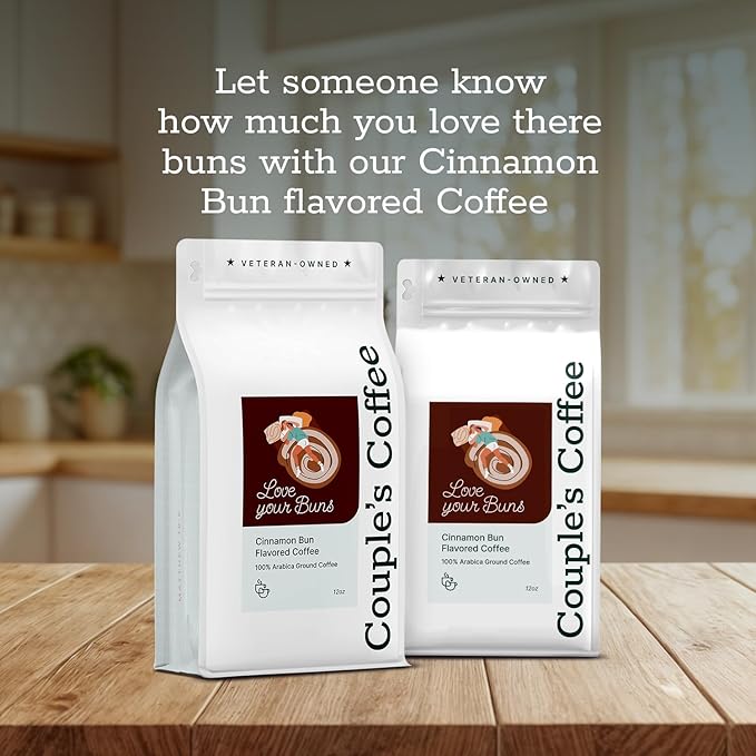 Couple?™s Coffee Ground Coffee | Gives Back to Military Families | Love Your Buns | Medium Roast Cinnamon Bun Flavored Coffee | Made with 100% Arabica Beans | 12oz bag brews about 34 cups