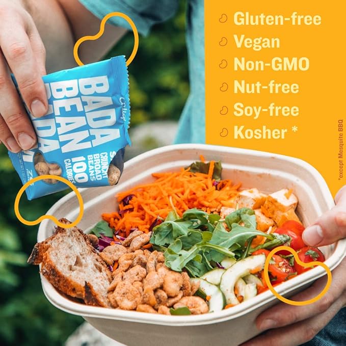 Enlightened Bada Bean Bada Boom - Plant-Based Protein, Gluten Free, Vegan, Crunchy Roasted Broad (Fava) Bean Snacks, 110 Calories per Serving, Onion & Mustard,1 Ounce (Pack of 24)