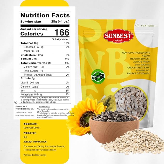 Sunbest Natural Raw Sunflower Seed Kernels 48 Oz (3 lbs) 1 Pack - Unsalted & Nutritious for Snacking, Cooking, & Baking - Vegan-Friendly - Ideal for On-the-Go & Recipes - Bulk Size for Value