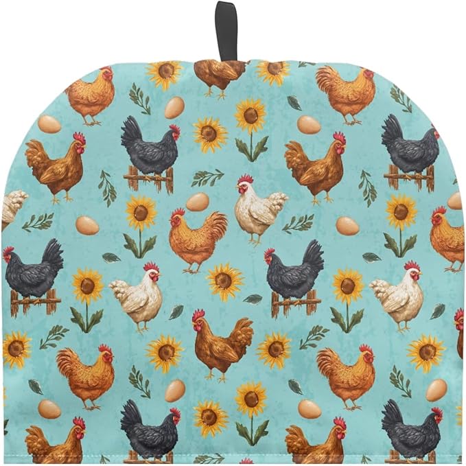 Rooster Flower Tea Cosy Washable Teapot Cover Breakfast Warmer Insulated Kettle Cover for Home Kitchen Decor Tea Cozies for Housewife, Friend, Mom, Both Side Can Be Used
