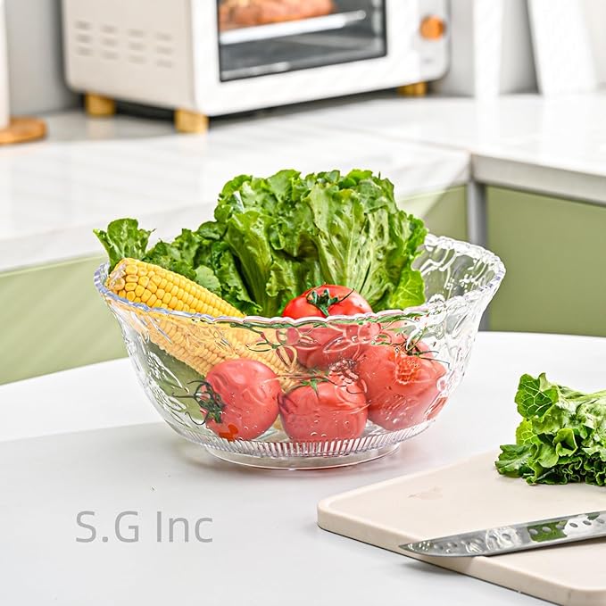 S.G Premium Quality Plastic Punch Bowl - 2 Gallon Clear Plastic Punch Bowl - Embroidered Design 8 Quart Serving Bowl. (Punch Bowl Only)