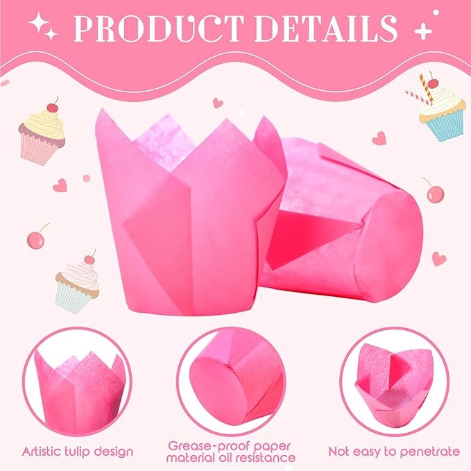 800 Pcs Tulip Cupcake Liners Baking Cups Muffin Baking Cupcake Liners Wrappers Greaseproof Tulip Cups Holders for Party Wedding Birthday Baby Showers(Solid,Vivid Style)