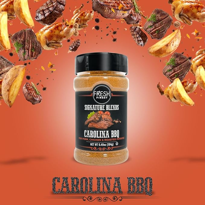 Fresh Finest Carolina BBQ Rub - 6.49oz (184g) - Tangy, Authentic, Kosher, All-Natural, Non-GMO, Gluten-Free