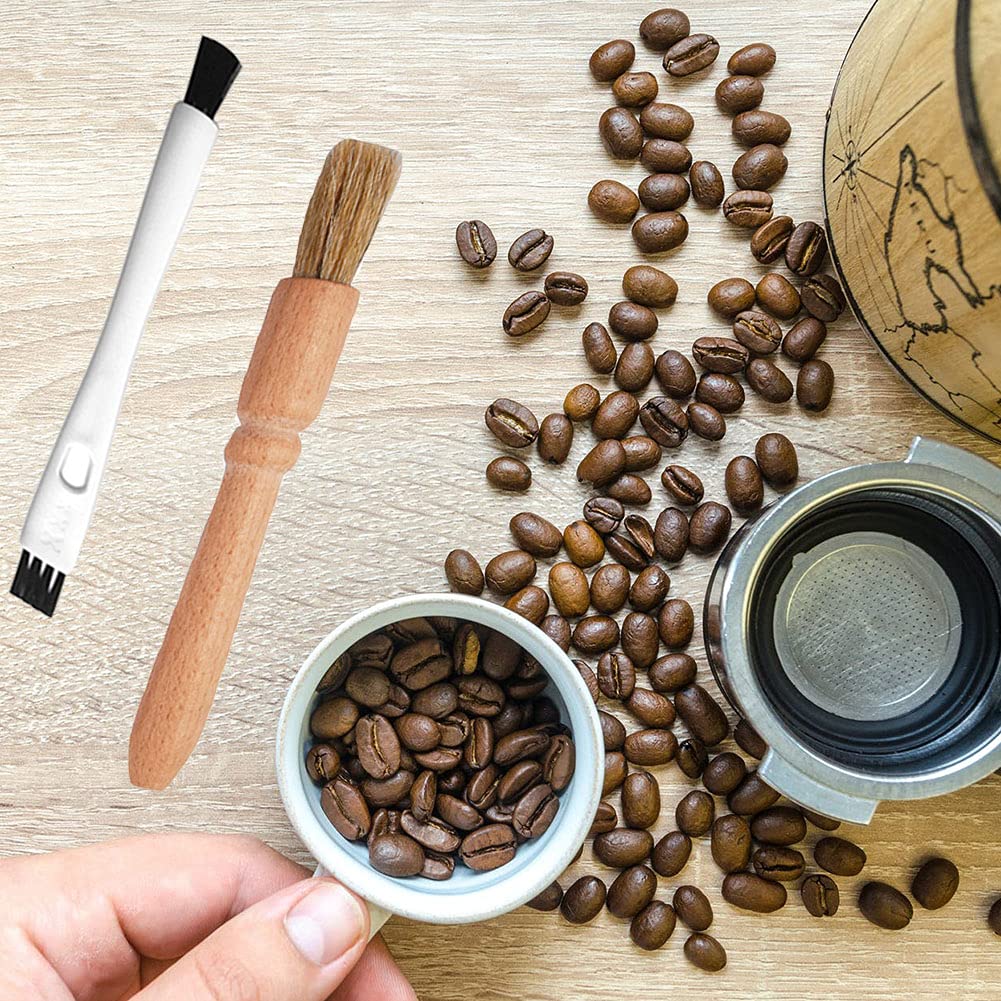 DXary 5 Pieces Coffee Brush Set Professional Espresso Brush Kit Include Wooden Coffee Grinder