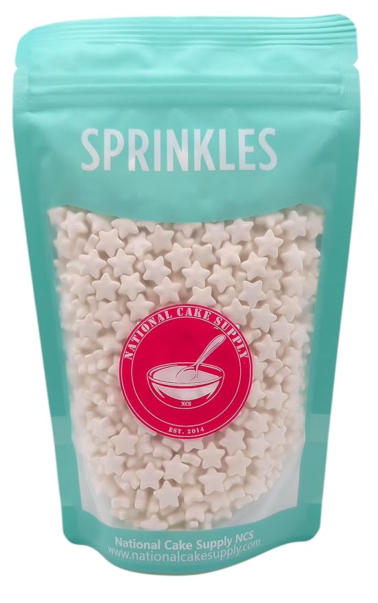 NCS White Stars (BK9904) Edible Candy Sprinkles, 8 ounces - Great for Cupcakes, Cookies, Cakes, Cakes Pops, Donuts