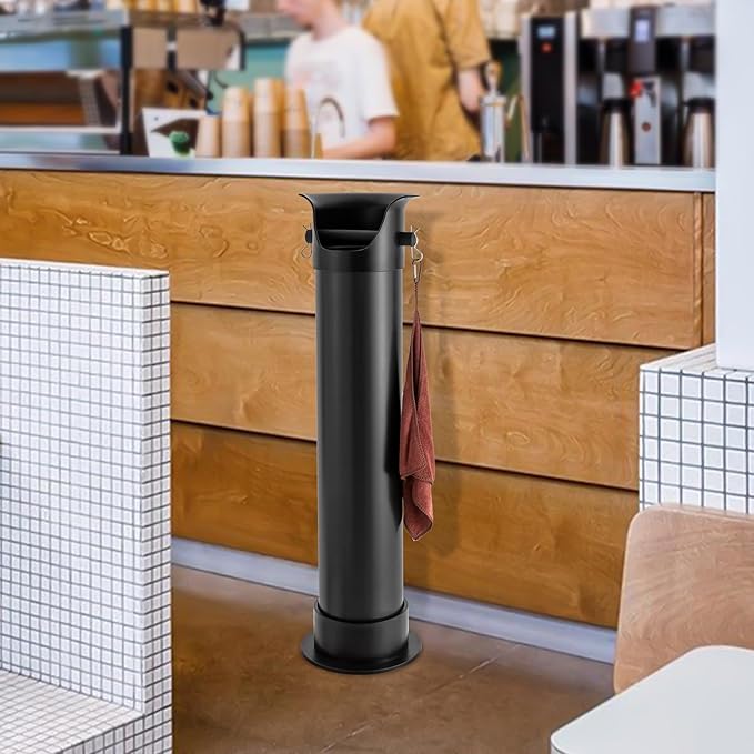Espresso Coffee Knock Box, Commercial Knock Box for Espresso Coffee Grounds, Floor Standing Coffee Knock Box with 30pcs Garbage Bags and Towel (Black)