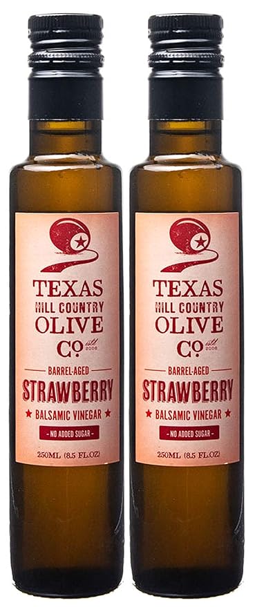 Strawberry Balsamic Vinegar - Gourmet Barrel Aged Infused Balsamic Vinegar - Great for Dressing Dipping Glazing - No Artificial Flavors or Added Sugar - Made in Texas (8.5 oz, 2 Pack)
