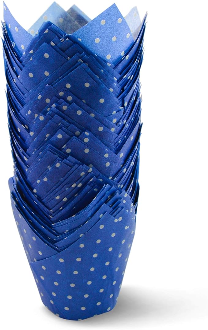 SimpleGood Polka Dot Blue Tulip Baking Cups Cupcake Liners Muffin Liners Greaseproof Paper 100