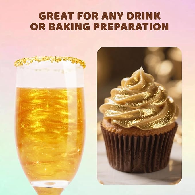 Shimmer Gold Edible Glitter Spray, 5g Edible Glitter for Drinks, Cocktails, Baking, Edible Luster Dust for Cake Decorating, Chocolate, Strawberry