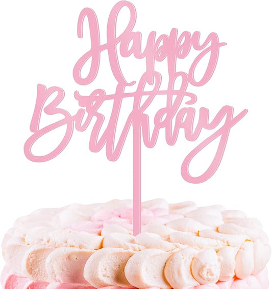 1 PCS Birthday Cake Topper, 5.1 x 7 Inches Happy Birthday Cake Toppers, Pink Happy Birthday Cake Sign for Party, Baby Shower, Anniversary and Cake Sign Decorations