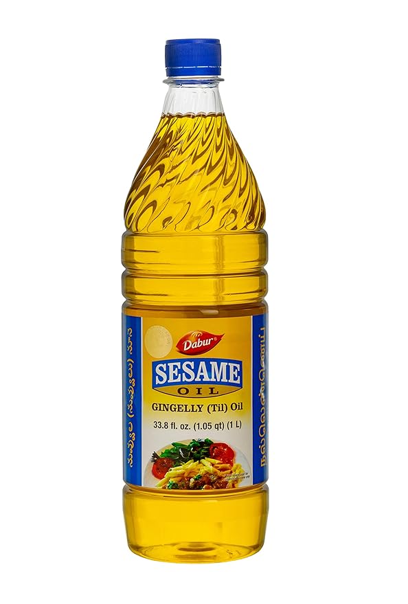 Dabur Sesame Oil for Vegan Cooking, Natural Extract of Sesame Seed, Edible Vegetable Oil for Flavoring Enhancement, Oriental Cooking, Grilling, Baking, Sautéing, Roasting and Healthy Frying, (1 Ltr.)