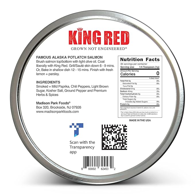 2-King Red Salmon Rub-Classic Potlatch Seasoning Dry Spice Blend-Fish Seafood-All Natural, Gluten Free, Low Salt, No MSG-Madison Park Foods, 3 oz Tin