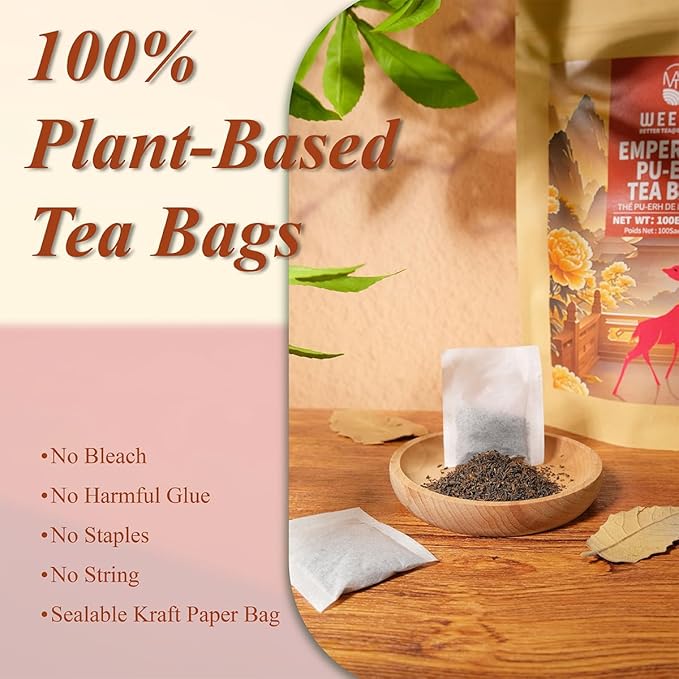 WT WEETEE Emperor's Pu-erh Tea Bags 100 Count, Aged Fermented Yunnan Dark Tea, Mellow & Smooth, Caffeinated