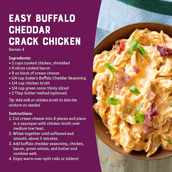 Judee's Gluten Free and Nut Free Buffalo Cheddar Seasoning 4 oz - Great for Salad Dressings, Seasonings, and Dips - Sprinkle over French Fries and Appetizers