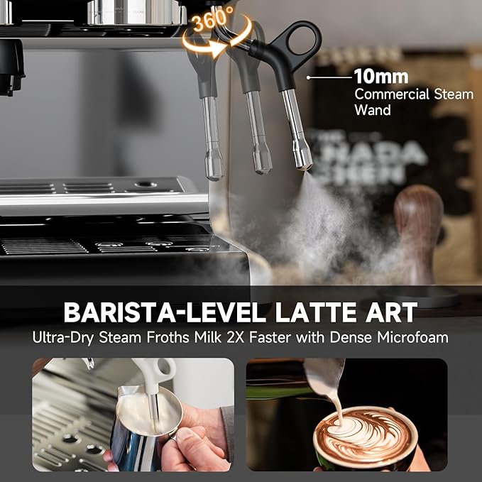 Espresso Machine with Grinder, 20 Bar Espresso Machine with Milk Frother, Expresso Coffee Machines for Home, Professional Espresso Maker, Cappuccino & Latte Machine for Home (Black)