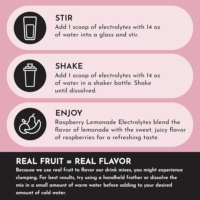 Raspberry Lemonade Electrolytes ??30?‘Serving Hydration Drink Mix with Coconut Water, Essential Minerals & Real Fruit Flavors ??Sweetened with Monk Fruit & Stevia ??No Artificial Ingredients