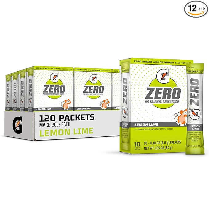 Gatorade G Zero Sports Drink Mix Powder Packets, Lemon Lime, Electrolyte Powder Drink Mix for Hydration, Zero Sugar, Total 120 Packets