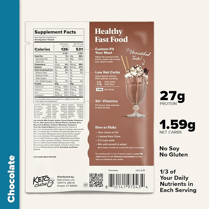 Keto Chow Elite Kit | Keto Meal Replacement Shake Powder | Nutritionally Complete | Low Carb Shakes | Delicious Easy Meal Substitute | Protein Rich Keto Food You Choose The Fat | Single Meal Samples