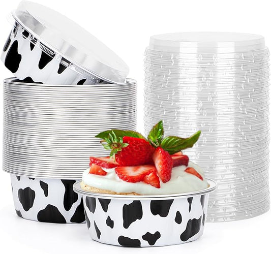 Beasea 8oz 50 Pack Disposable Ramekins with Lids, Aluminum Baking Cups for Creme Brulee, Muffin Cupcake, Mini Pudding, Party Wedding Birthday