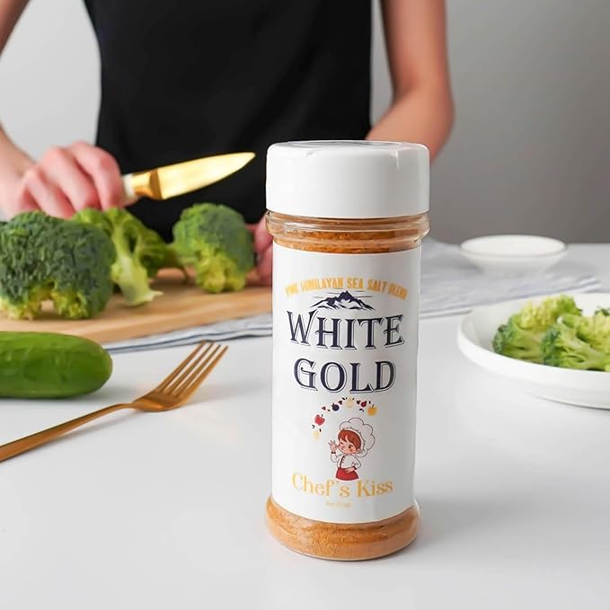 White Gold Chef’s Kiss All Purpose Seasoning with Pink Himalayan Sea Salt - Gourmet Seasoned Salt Blend Perfect for Cooking Meats & Vegetables, Natural Ingredients, Gluten-Free, Vegan, Keto Friendly