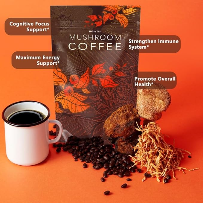 Mushroom Coffee With Lion's Mane, Reishi, Cordyceps, Shiitake, King Trumpet & Turkey Tail Everyday Dose (30 Servings) Premium Instant Coffee for Better Focus, Energy竊?.35 Ounce Pack of 180g竊?,<div>