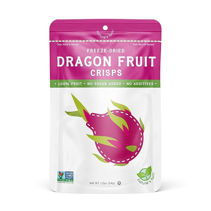 Nature's Turn Freeze-Dried Fruit Snacks, Dragon Fruit Crisps, Pack of 6 (1.2 oz Each)