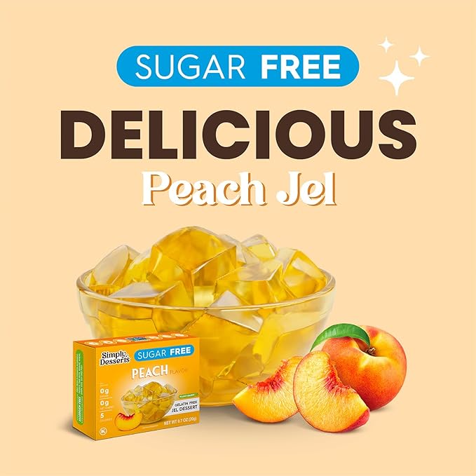 Simply Desserts Sugar-Free Peach Jel, 6-Pack ??Vegan Dessert, Keto Snacks, Diabetic Friendly & Kosher, 1.7 Oz Ea