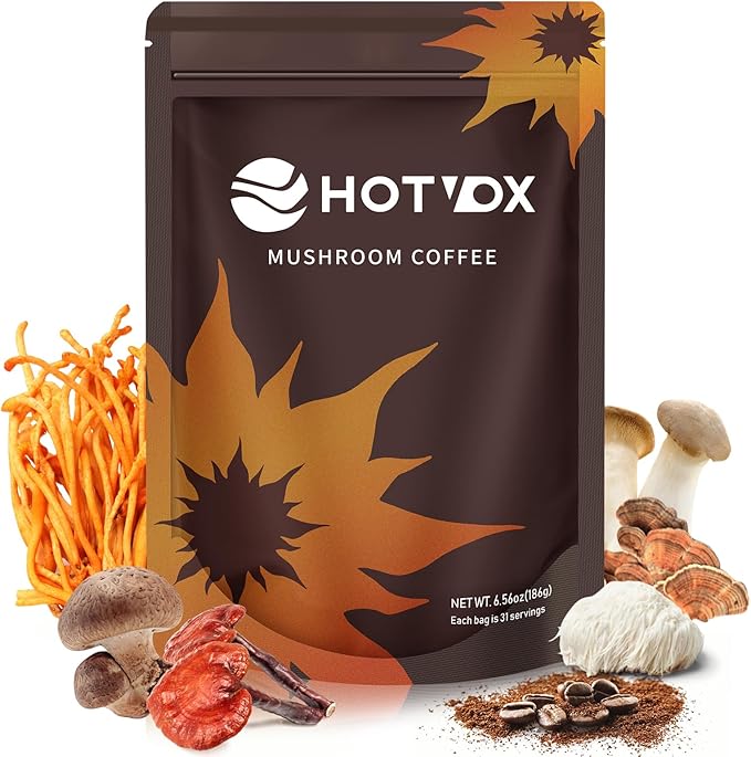 Hotvox Mushroom Coffee - Organic Instant Coffee Powder with Mushroom - 6.56 oz 30 Servings