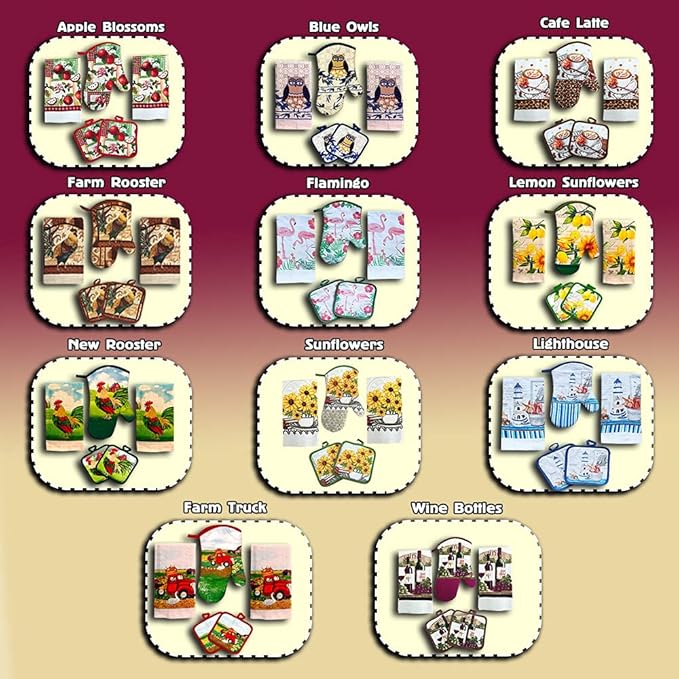Lobyn Value Packs - Wine Lover?셲 Kitchen Set: 5 Pieces with Grape & Wine Bottle Motif, includes 2 Artistic Dish Towels, Oven Mitt, and 2 Quilted Potholders