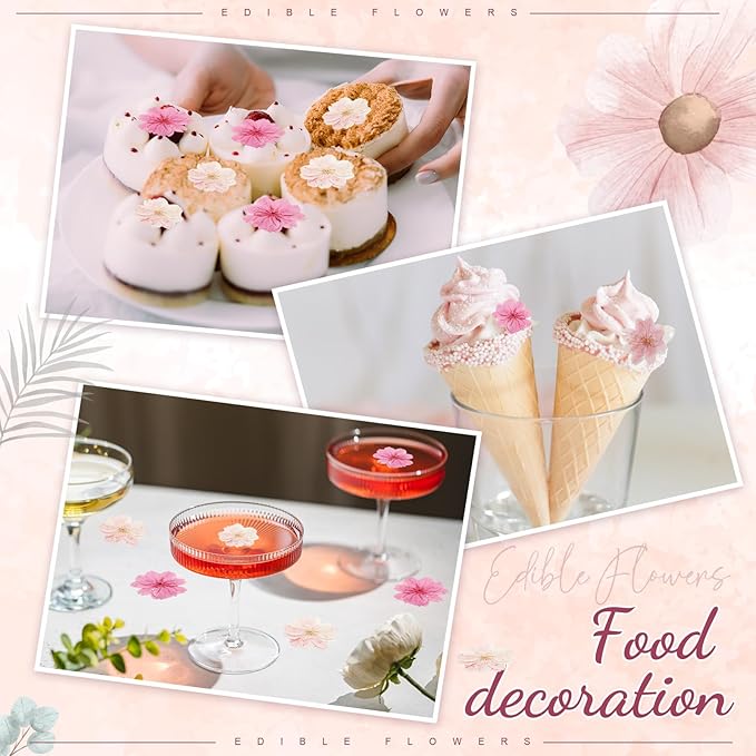 96 Pcs Natural Dried Pressed Edible Flowers for Cake Topper Decorating Cupcake Toppers Cocktails Resin Jewelry Making DIY Art Crafts(Pink,Flower Style)