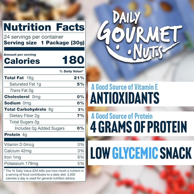 Daily Gourmet Nuts - Unsalted Mixed Nuts Snack Packs/Individually Wrapped Snacks/Nut Snacks/No Peanuts/Healthy Trail Mix Individual Packs/Deluxe Assorted Snacks