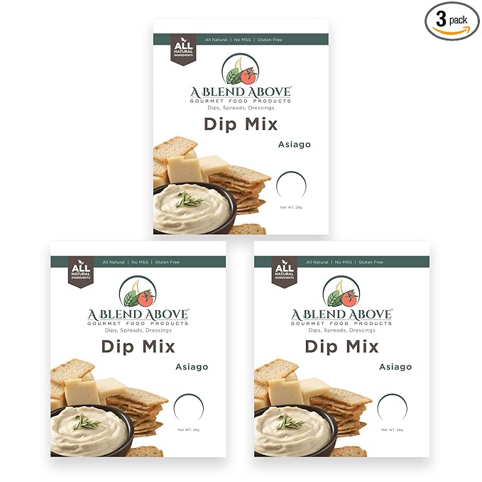A Blend Above Asiago Dip Mix Seasoning Pack- (3 Pack), Gluten-Free, No MSG, All Natural, Vegan, No Preservatives, Vegetable Dip, Keto Friendly, Low Carb, Easy to Make