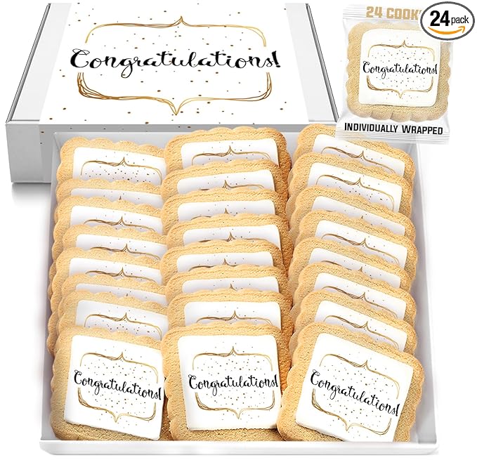 Congrats Cookies Party Favors Congratulations | 24 Pack Individually Wrapped | Cookie Treats Snacks Gifts Desserts for Guest Engagement Graduation Wedding New House Job Promotion