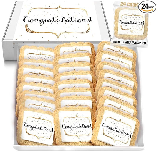 Congrats Cookies Party Favors Congratulations | 24 Pack Individually Wrapped | Cookie Treats Snacks Gifts Desserts for Guest Engagement Graduation Wedding New House Job Promotion