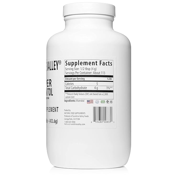 Sunshine Valley® Super Mannitol Powder, Natural & Healthy Artificial Sweetener, Ultra-Pure Sugar Substitute, Low Glycemic Dietary Supplement (16 Fl oz)
