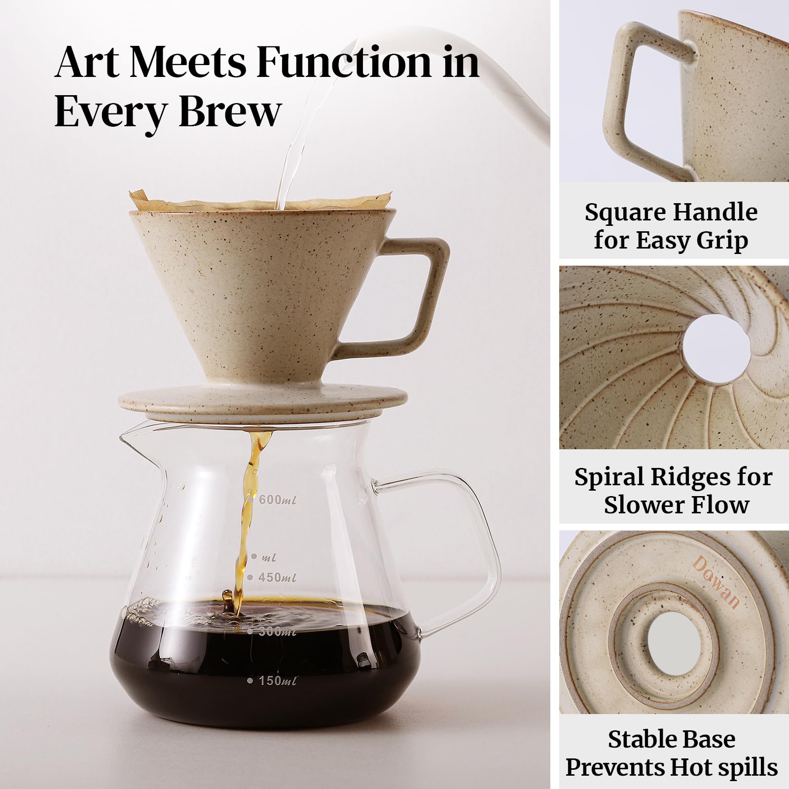 DOWAN Pour Over Coffee Maker, Non-Electric Pour Over Coffee Dripper, Manual Brew Maker, Single Cups